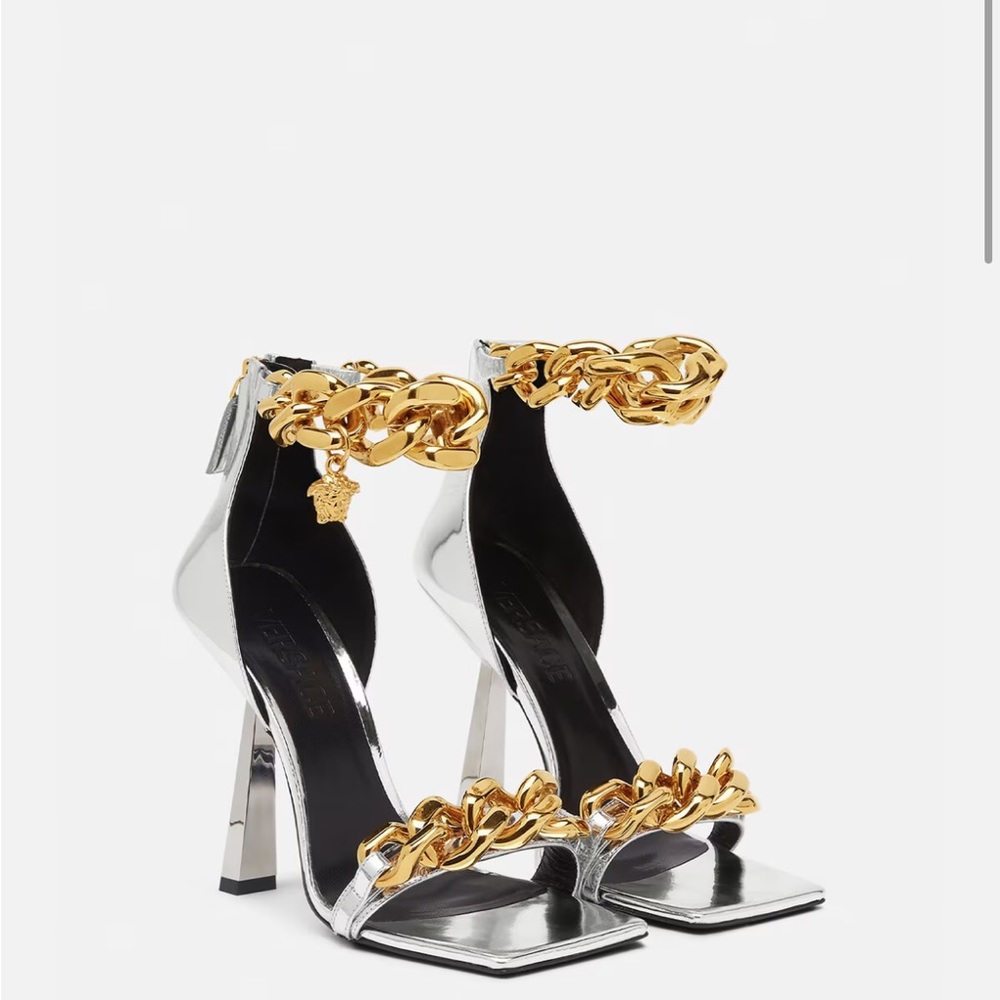 VERSACE  MEDUSA METALLIC CHAIN SANDALS